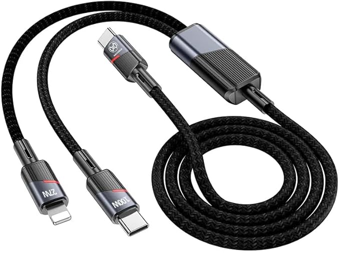 Maxwell 2 in 1 Twin Jet Cable Series USBC Compatible with Lightning (1.2Meter) 100W Fast Charging Cable Compatible with iPhone 14 Pro Max 14 Pro 14 Plus 13 Pro Max 13 Pro etc. (Black)