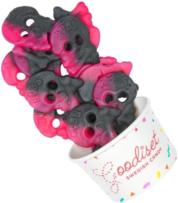 Goodiset Raspberry Licorice Skull Bubs Sour Swedish Candy 150g Pack
