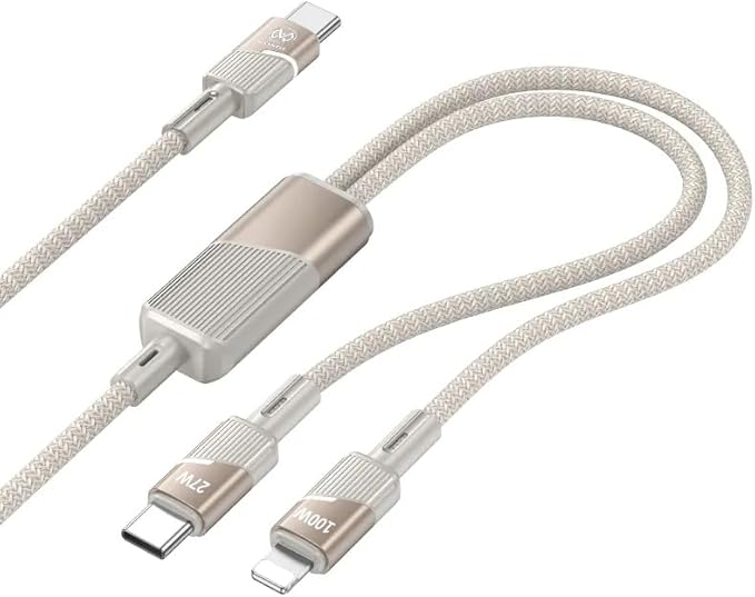 Maxwell 2 in 1 Twin Jet Cable Series USBC Compatible with Lightning (1.2Meter) 100W Fast Charging Cable Compatible with iPhone 16 Pro Max 15 Pro Max 14 Pro Max 14 Pro 14 Plus 13 Pro etc. (Beige)Mobile AccessoriesBrand Maxwell Connector type USB Type C, Li
