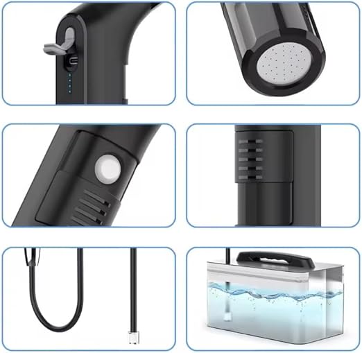 Almusafir Portable Travel Bidet Shattaf – Rigid Water Tank, Rechargeable Electric Pump, Shower Sprayer for Travel Camping Hajj Umrah Outdoor Hygiene