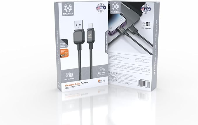 Maxwell Thunder Line Series Cable Fast Charging USBA Compatible with Lightning Compatible with iPhone 14 Pro Max 14 Pro 14 Plus 13 Pro Max 13 Pro etc. (1 meter)Mobile AccessoriesBrand Maxwell Connector type Lightning Cable type USB Compatible devices iPho