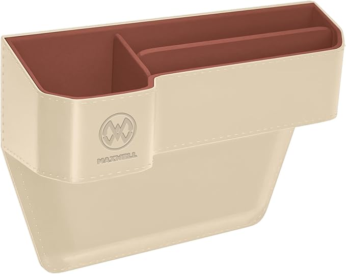 Maxwell Drive Vault Car Seat Gap Seam Storage Box Cup Holder Additional Storage for Your Devices Like Mobile Phone Tablets Eyeglasses Wallet Money Coins Notebook Pen Organizer Keys Organizer (Beige)Car AccessoriesMaximizes Car Storage Space: Designed to f
