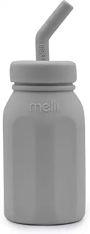 Melii Silicone Water Bottle with Straw 230 ml Grey