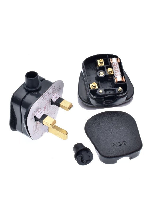 2PCS Fused 13A UK Plug Top 3-Pin British Connector – Safe Durable Electric Plug, Pure Copper Pins, 250V 13A Adapter for Home, Office, Workshop & Travel (Black)