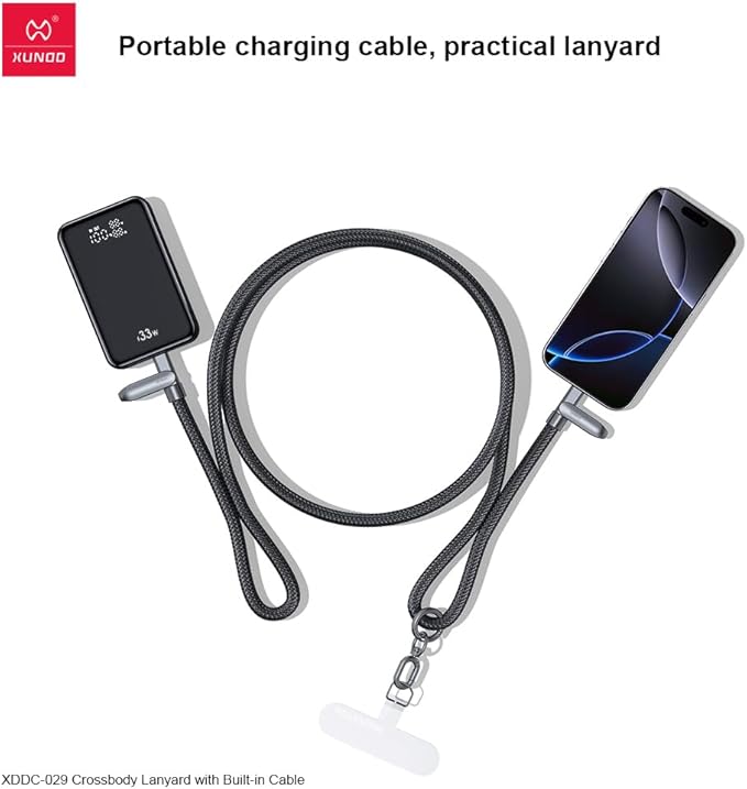 XUNDD Crossbody Lanyard with Builtin Cable (USBC to USBC) 240W Charging Cable Body Neck Lanyard for Compatible with iPhone 16 Pro Max Samsung S25 iPhone 15 Pro Max etc. (1.2M) (Light Blue)Mobile Accessories240W USB-C to USB-C Charging Cable: Features a hi