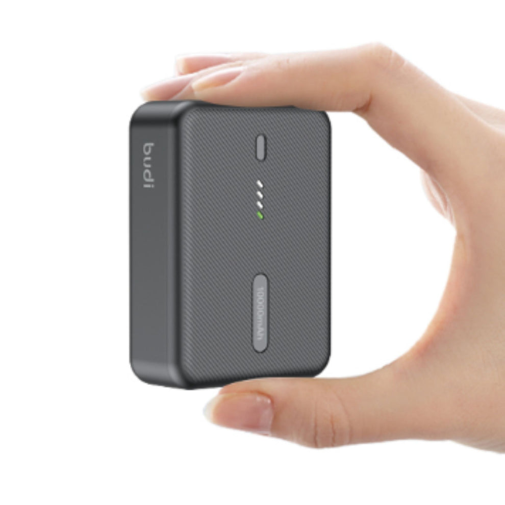 Budi 10000 mAh 20W PD+QC3.0 Mini Power BankMobile AccessoriesHigh Capacity: 10000mAh/37Wh for ample power on the go. Fast Charging: 22.5W Power Delivery 3.0 and Quick Charge 3.0 outputs. Durable Build: Equipped with two high-capacity 21700 rechargeable Li