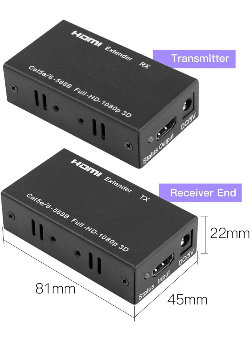 HDMI Extender, 60M HDMI Transmitter and Receiver, HDMI to RJ45, RJ45 to HDMI, HDMI to Ethernet signle RJ45 cat5e/ 6/7 Cables Up to 196ft(60m), Supports 1080p 3D HDCP EDID