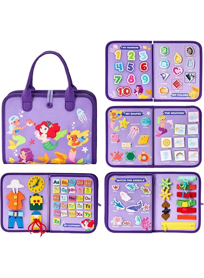Generic Montessori Busy Board for Toddlers – Purple Mermaid Sensory Activity Board, Fine Motor Skills Learning Toy, Preschool Educational Travel Toy for Girls