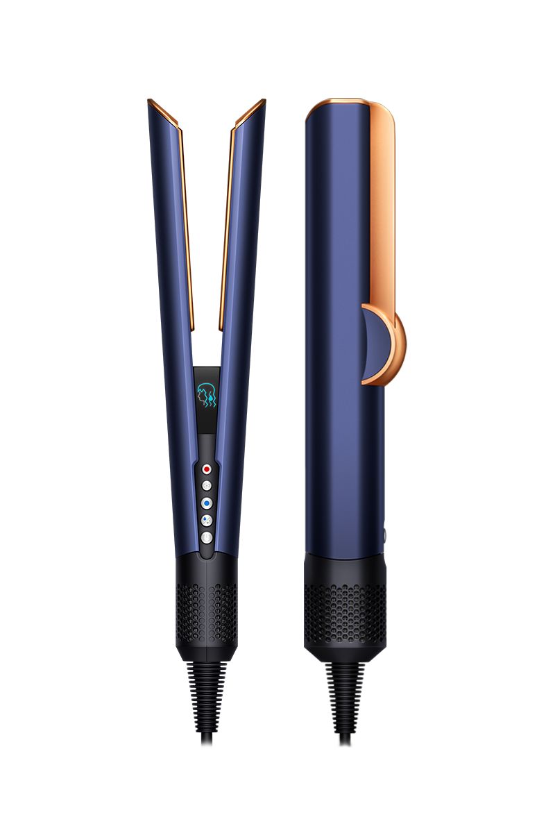 Dyson Airstrait straightener Prussian blue/Rich copper, International VersionHair CareWet to dry straightening, with air. No hot plates. No extreme heat. Powerful, directional airflow smooths and aligns hair. Straightens from wet to dry, simplifying your