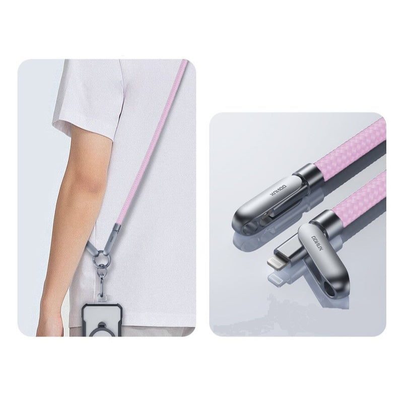XUNDD Crossbody Lanyard with Builtin Cable (USBC Compatible with Lightning) 27W Charging Cable Body Neck Lanyard for Compatible with iPhone 14 Pro Max iPhone 14 Pro 14 Plus 13 Pro Max etc (1.2M) (Pink)Mobile AccessoriesBuilt-in 27W Charging Cable: Feature
