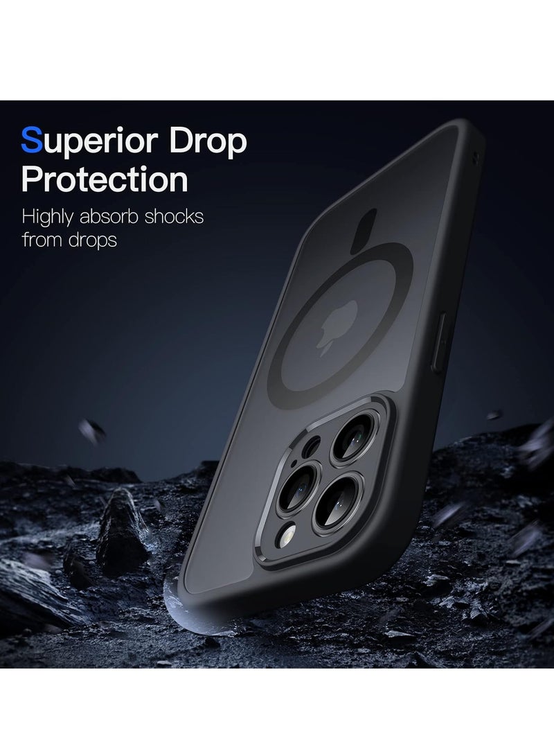 Magnetic Case for iPhone 13 Pro Max 6.7-Inch, Compatible with MagSafe, Translucent Matte Back Camera Lens Full Protection Slim Shockproof Phone Cover (Black)