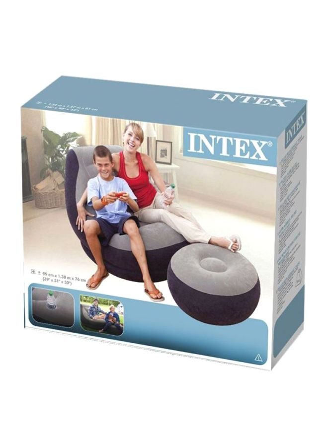 Intex Ultra Lounge Inflatable Chair with Footrest – Grey/Black, Cupholder, 220lb, Flocked, 2-in-1 Valve