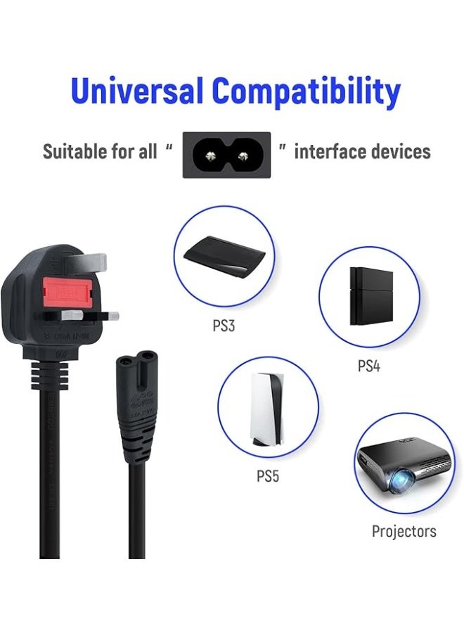 2 Prong Power Cable Cord for HP Envy/OfficeJet, Canon Pixma/Maxify, E pson, Brother, Dymo Label Writer Printer, Sony PlayStation 2/3/4 (PS2/PS3/PS4), Xbox One X, Xbox 1s 2 Pin Power Cable