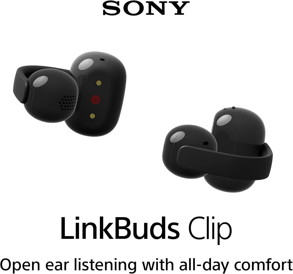 Sony LinkBuds Clip Open-Ear True Wireless Earbuds, Lightweight Clip-On Design, Bluetooth, Ambient Sound, Touch Controls, Up to 37 Hours Battery, IPX4, Black - UAE Version