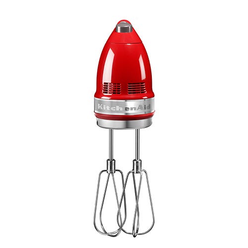 KitchenAid 5KHM9212BER 9-Speed Hand Mixer – Powerful DC Motor, Stainless Steel Beaters, Whisk, Dough Hooks, Mixing Rod & Storage Bag, Empire Red