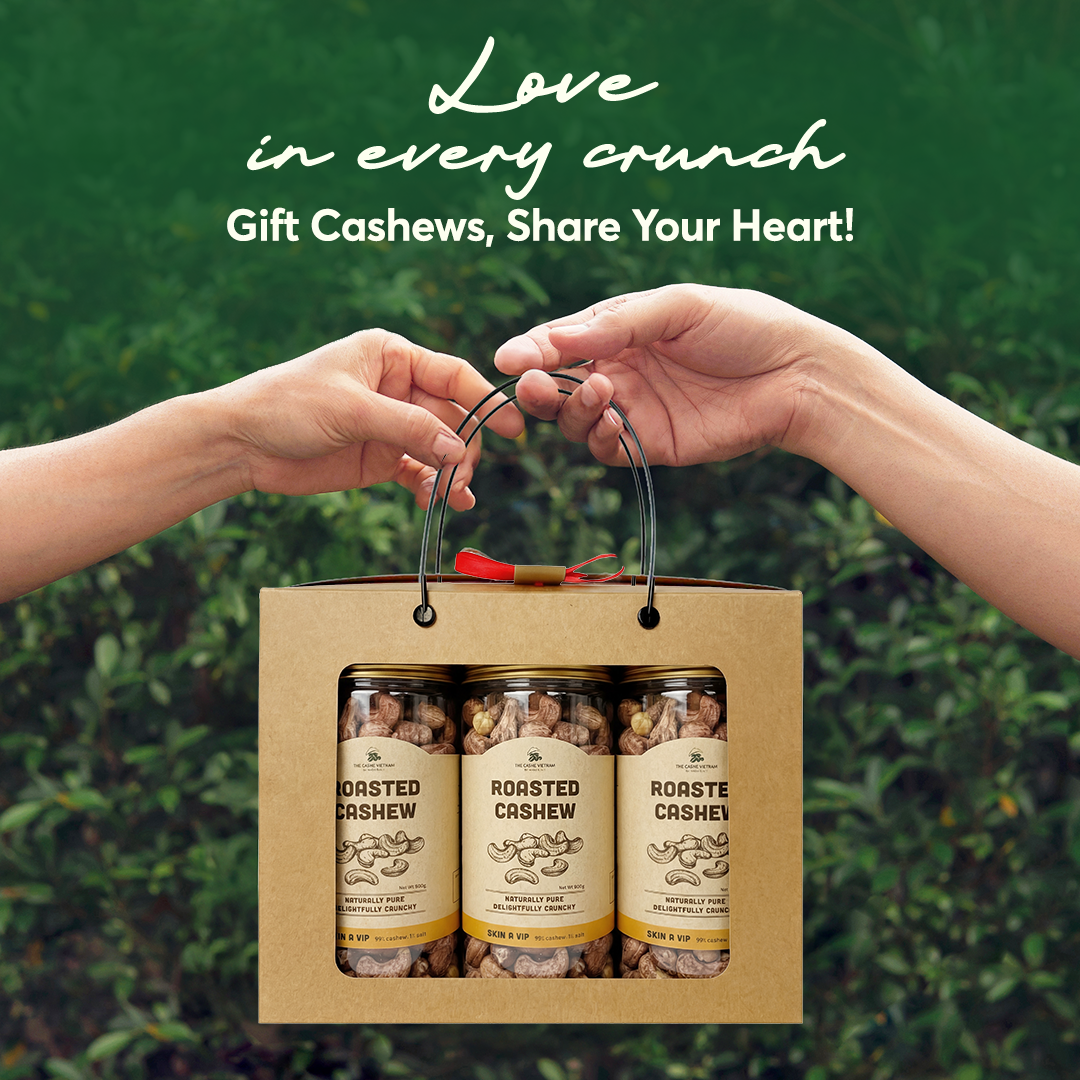 The Caphe Vietnam Cashew Nuts Gift Set 3 x 500g | Wood Fire Roasted, Salted, Skin-On | Premium Snack Pack