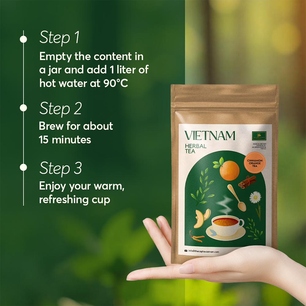The Caphe Vietnam Cinnamon Orange Herbal Tea - 15 Sachets | Premium Tea | Reduces Stress | Vietnamese Orange Tea, Easy to Brew