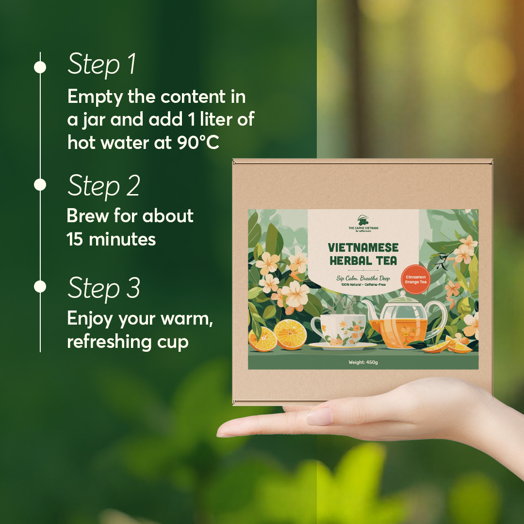 The Caphe Vietnam Cinnamon Orange Herbal Tea - 15 Sachets | Premium Tea | Reduces Stress | Vietnamese Orange Tea, Easy to Brew