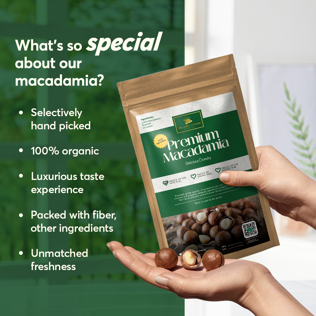 The Caphe Vietnam Premium Macadamia Nuts - 1 KG | VIP Size With Shell | Unsalted & Roasted | Premium Vietnamese Macadamia Nuts