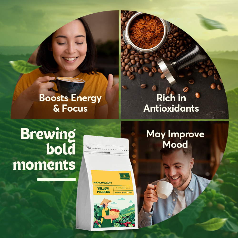 The Caphe Vietnam Coffee & Tea Gift Set | Yellow Process Coffee 250g | Cinnamon Orange Herbal Tea | Vietnamese Phin Filter (Red) | Traditional Drip Experience
