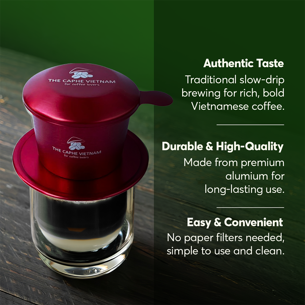 The Caphe Vietnam Coffee Phin Filter - Made with Aluminium | Red Vietnamese Phin Filter | Drip Coffee Maker | Reusable Filters