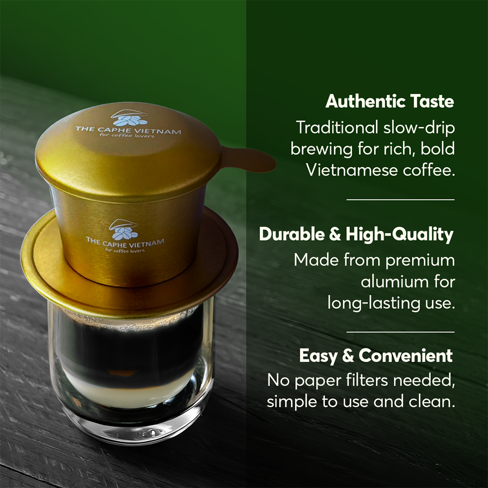 The Caphe Vietnam Coffee Phin Filter - Made with Aluminium | Gold Vietnamese Phin Filter | Drip Coffee Maker | Reusable Filters