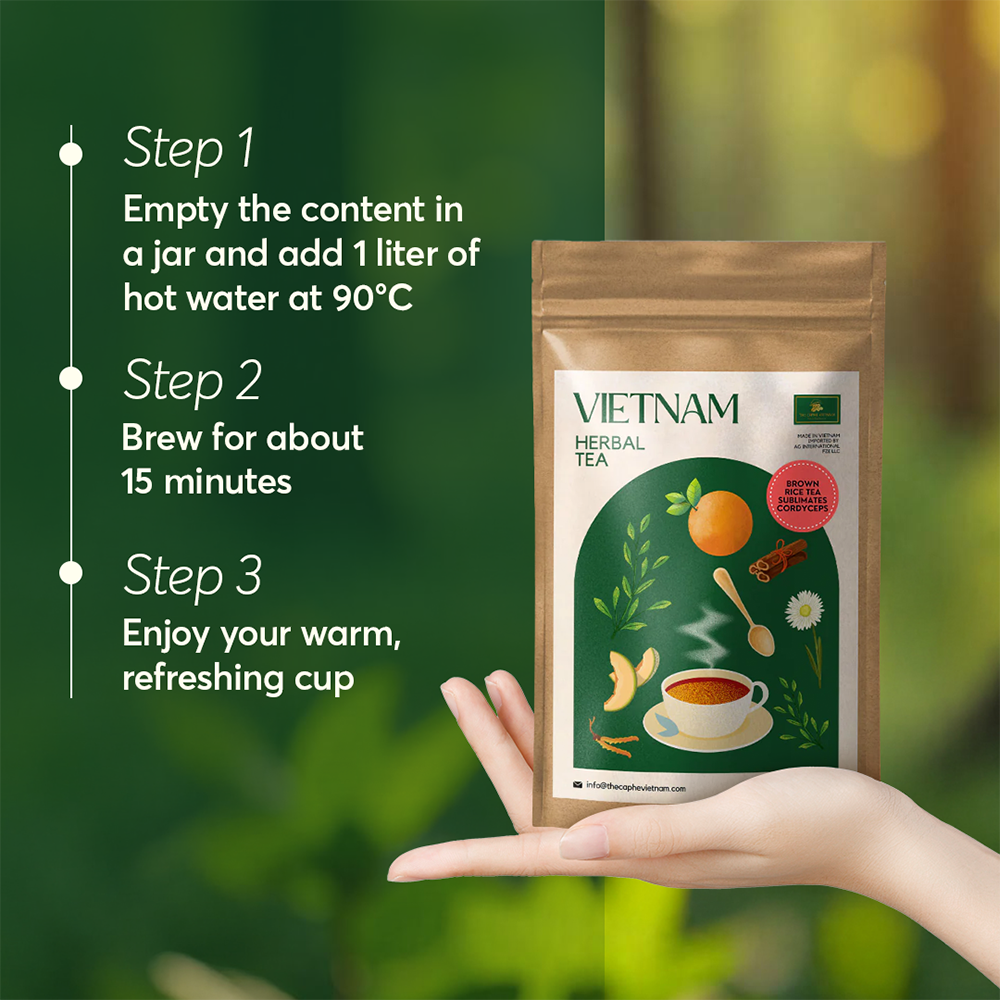 The Caphe Vietnam Sublimates Cordyceps Brown Rice Tea - 20 Sachets | Premium Tea | Nutrient-Rich | Vietnamese Brown Rice Tea, Easy to Brew