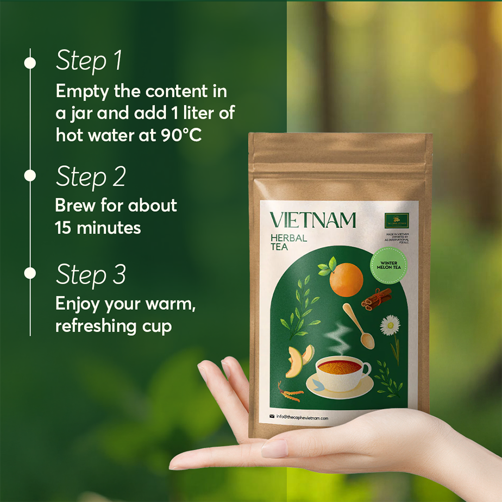 The Caphe Vietnam Winter Melon Herbal Tea - 15 Sachets | Premium Tea | Refreshing Tea | Vietnamese Winter Melon Tea, Easy to Brew