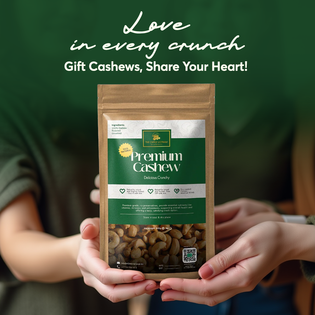 The Caphe Vietnam Premium Cashew Nuts - 1 KG | Roasted Cashew | Unsalted & Skinless | Raw W240 | Vietnamese Cashew, Ready To Eat Nuts