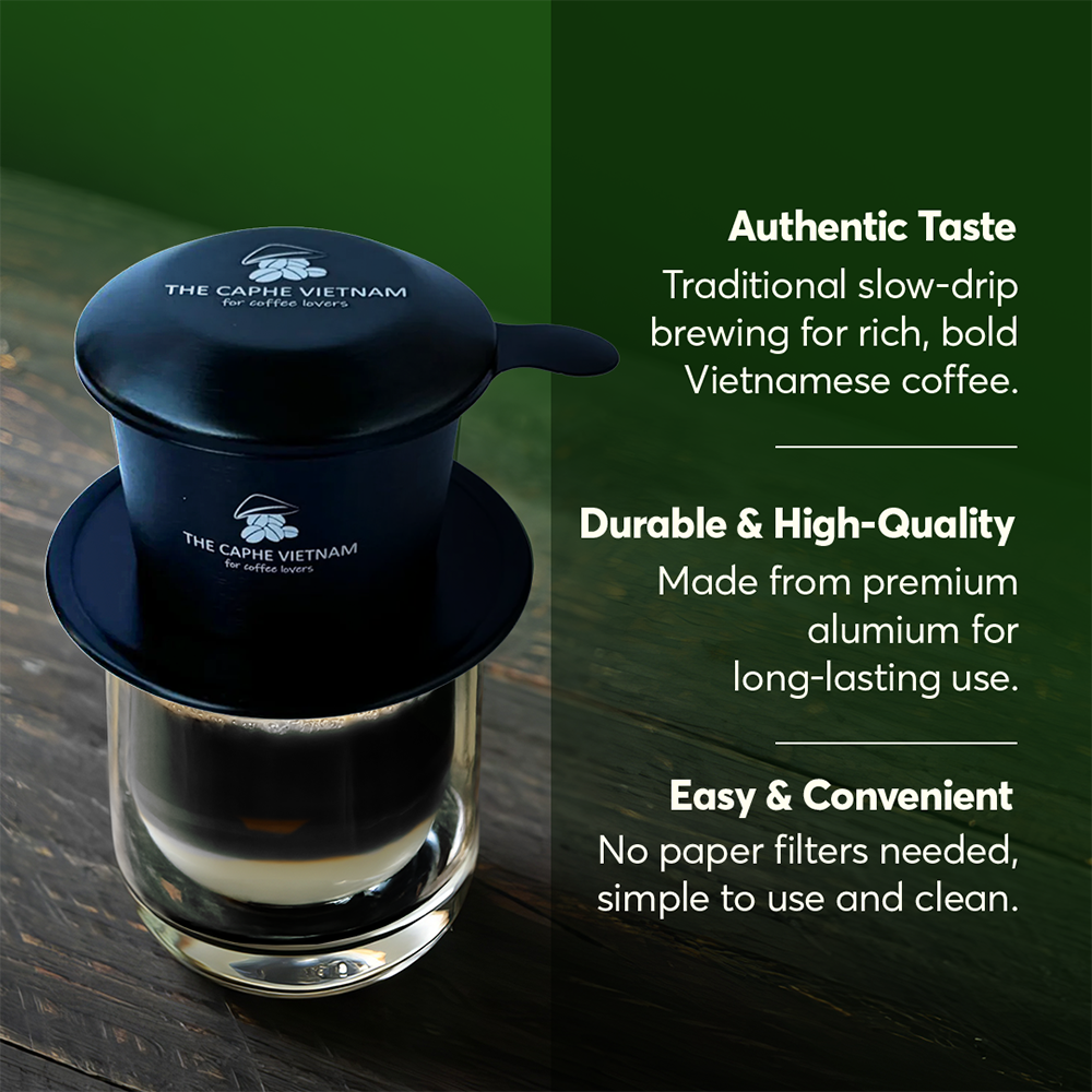 The Caphe Vietnam Coffee Phin Filter - Made with Aluminium | Black Vietnamese Phin Filter | Drip Coffee Maker | Reusable Filters