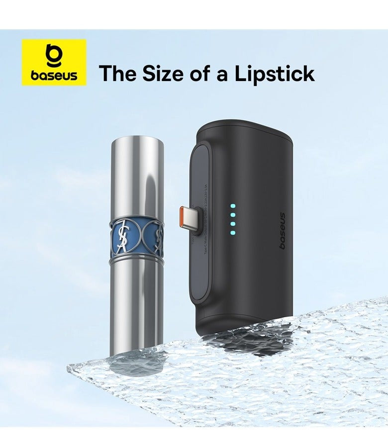 Baseus 5000mAh 20W Power Bank Built-In USB-C – No Cable Needed, Pocket Size, Fast Charge, Black