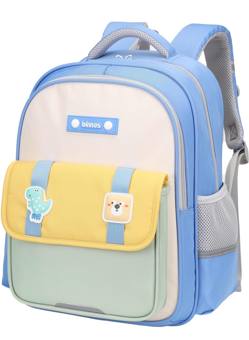 Binnes Kids School Backpack BNS6076 – Water-Resistant Polyester, 5 Compartments, Padded Straps, Cartoon Design, Blue
