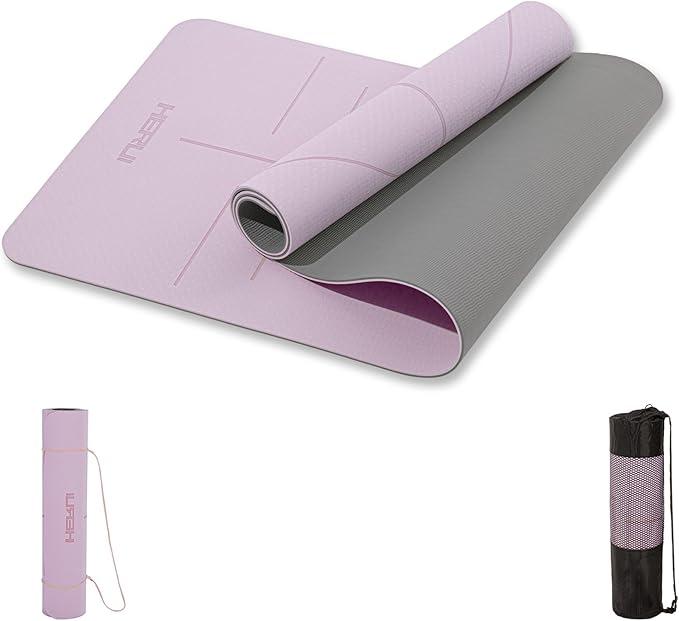 HERUI Yoga Mat with Alignment Lines – Anti-Slip 6mm Exercise Mat 183×61cm with Carry Bag for Pilates, Yoga & Fitness