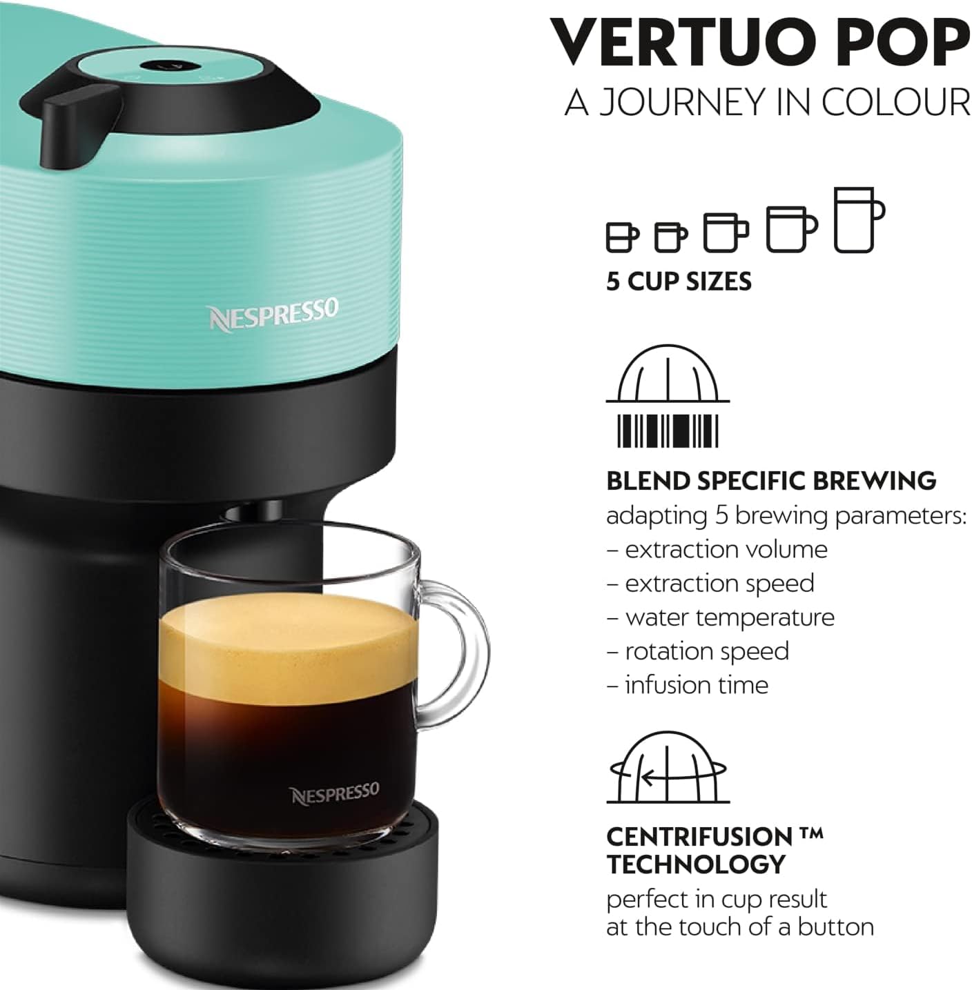 NESPRESSO Vertuo Pop Aqua Coffee Machine - UAE Version