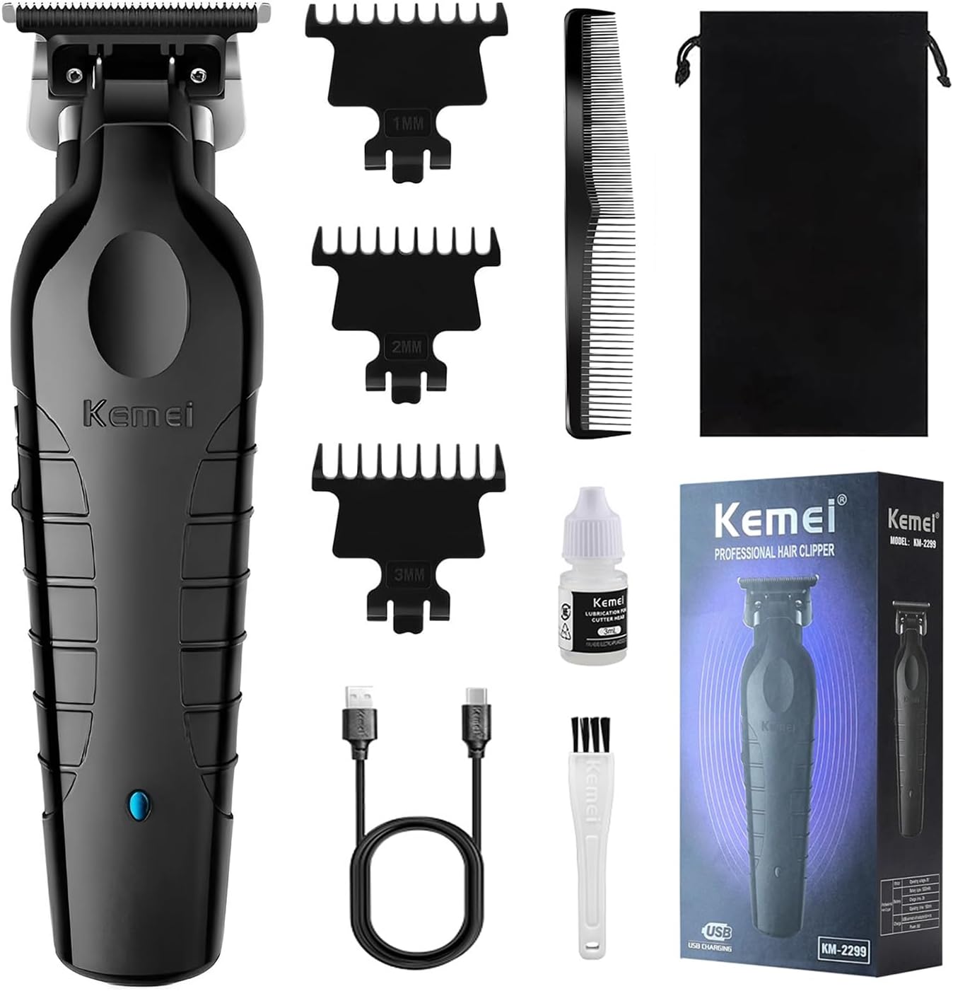 KEMEI 2299 Trimmer Professional Cordless Hair Clipper for Men Electric Beard Trimmers Barber Hair Cutting Kit, Zero Gapped T Blade Trimmers for MenMens GroomingPROFESSIONAL HAIR TRIMMER: The Kemei 2299 hair clipper boasts sharp, durable stainless steel bl