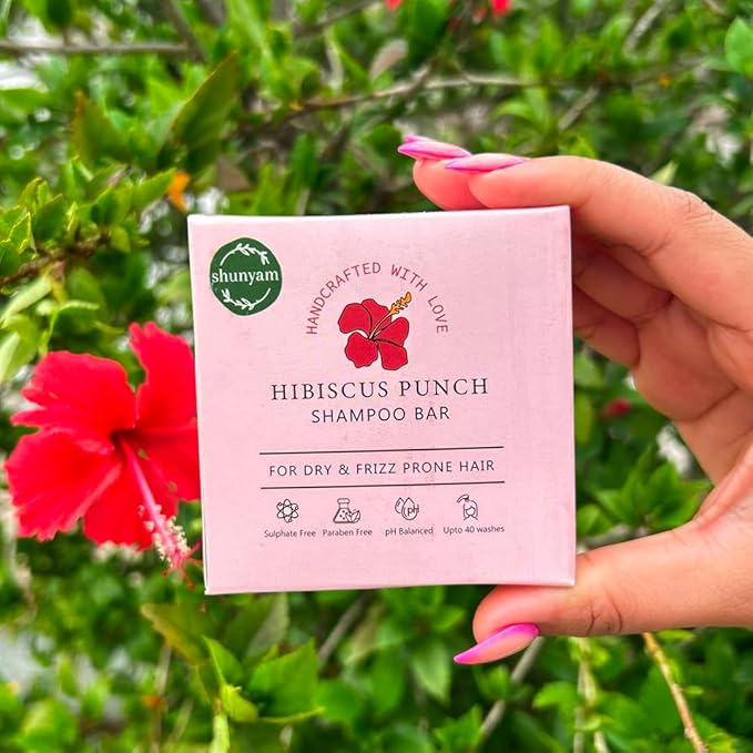 Shunyam All-Natural Shampoo Bar for Dry & Frizzy Hair – Sulphate-Free Hibiscus Punch, Eco-Friendly Plastic-Free Hair Care Bar 70g