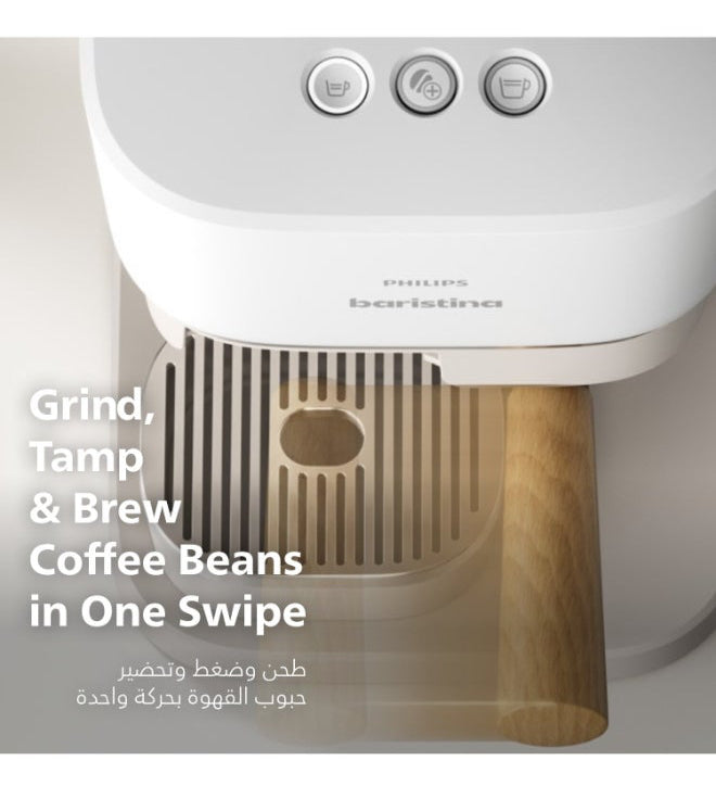 Philips Baristina Semi-Automatic Espresso Maker + Milk Frother Bundle – White