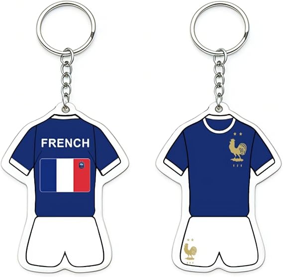 France World Cup 2026 football jersey keychain with French flag print