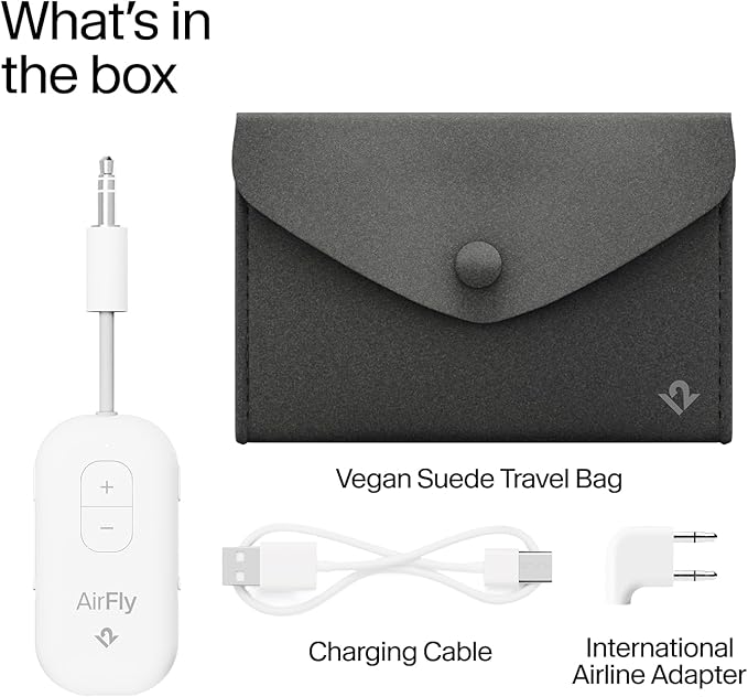 AirFly Pro 2 Deluxe Bluetooth Transmitter & Receiver – Pair 2 AirPods or Wireless Headphones – 3.5mm AUX Adapter for Airplane, Car, TV, Treadmill, Boat – Travel Essential