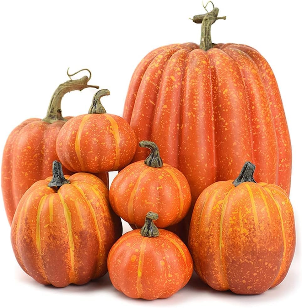 LTLCLZ 7Pcs Artificial Pumpkins Set – Halloween Fall Home Décor