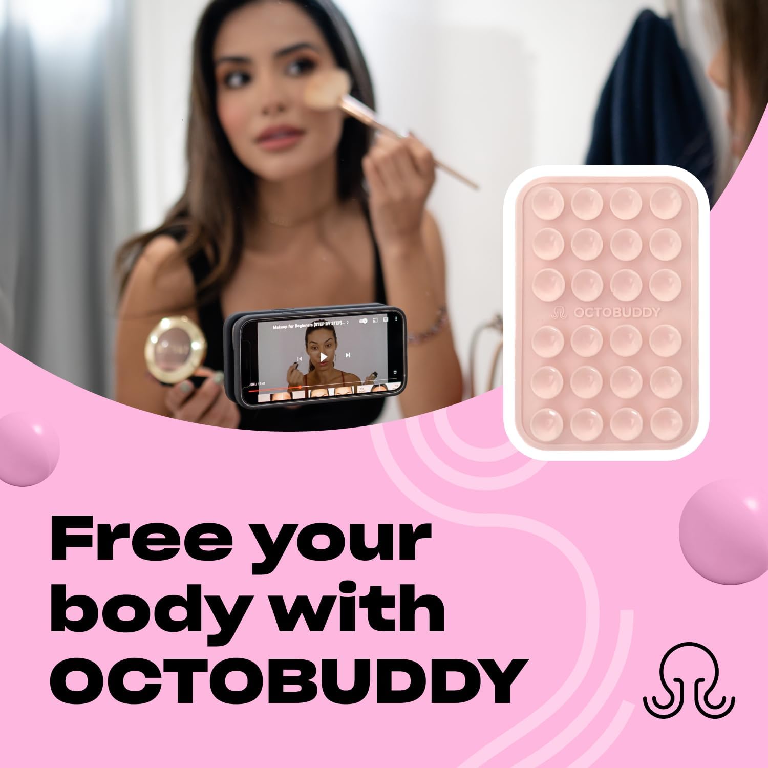 OCTOBUDDY || Silicone Suction Phone Case Adhesive Mount || (iPhone and Android Cellphone case Compatible, Hands-Free Mobile Accessory Holder for Selfies and Videos) Fidget Toy (Chalk Pink)Mobile AccessoriesThe OCTOBUDDY Silicone Suction Phone Case Adhesiv