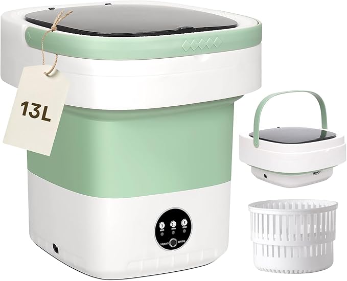 Portable Washing Machine 13L with Spin Dryer – Mini Washer for Baby Clothes, Socks, Underwear & Travel Use
