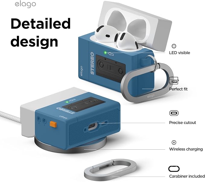 elago Cassette Tape Player Case for AirPods 5 & AirPods 4 – Blue