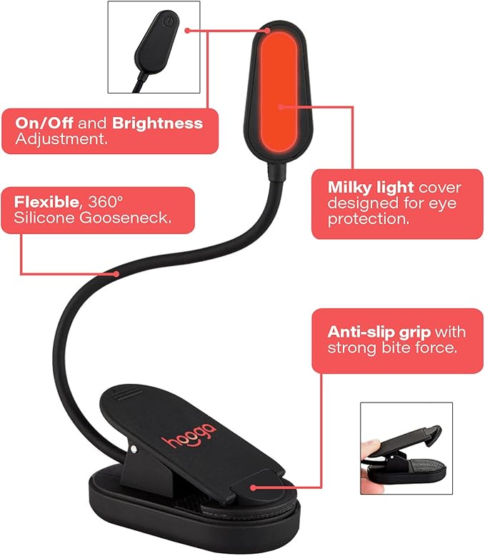 Red LED book light no blue light