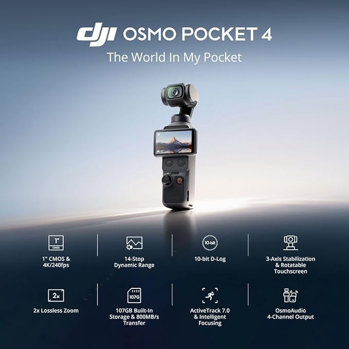 DJI Osmo Pocket 4 2-inch rotatable screen facing forward for vlog selfie mode