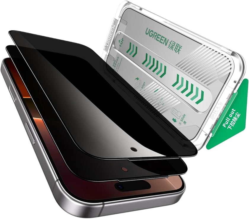 UGREEN iPhone 17 Pro Max Privacy Screen Protector 2-Pack – 6.9", 9H Tempered Glass, Auto-Align Tool, Zero Dust, Full Coverage