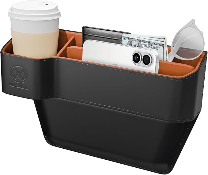 Maxwell Drive Vault Car Seat Gap Seam Storage Box Cup Holder Additional Storage for Your Devices Like Mobile Phone Tablets Eyeglasses Wallet Money Coins Notebook Pen Organizer Keys Organizer (Black)Car AccessoriesMaximizes Car Storage Space: Designed to f