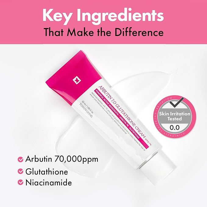 TOSOWOONG Arbutin 7% Glutathione Cream – 70,000ppm Arbutin, 5,001ppm Glutathione, Niacinamide, 50ml