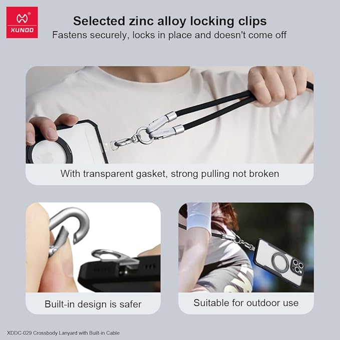 XUNDD Crossbody Lanyard with Builtin Cable (USBC to USBC) 240W Charging Cable Body Neck Lanyard for Compatible with iPhone 16 Pro Max Samsung S25 iPhone 15 Pro Max etc. (1.2M) (Light Blue)Mobile Accessories240W USB-C to USB-C Charging Cable: Features a hi