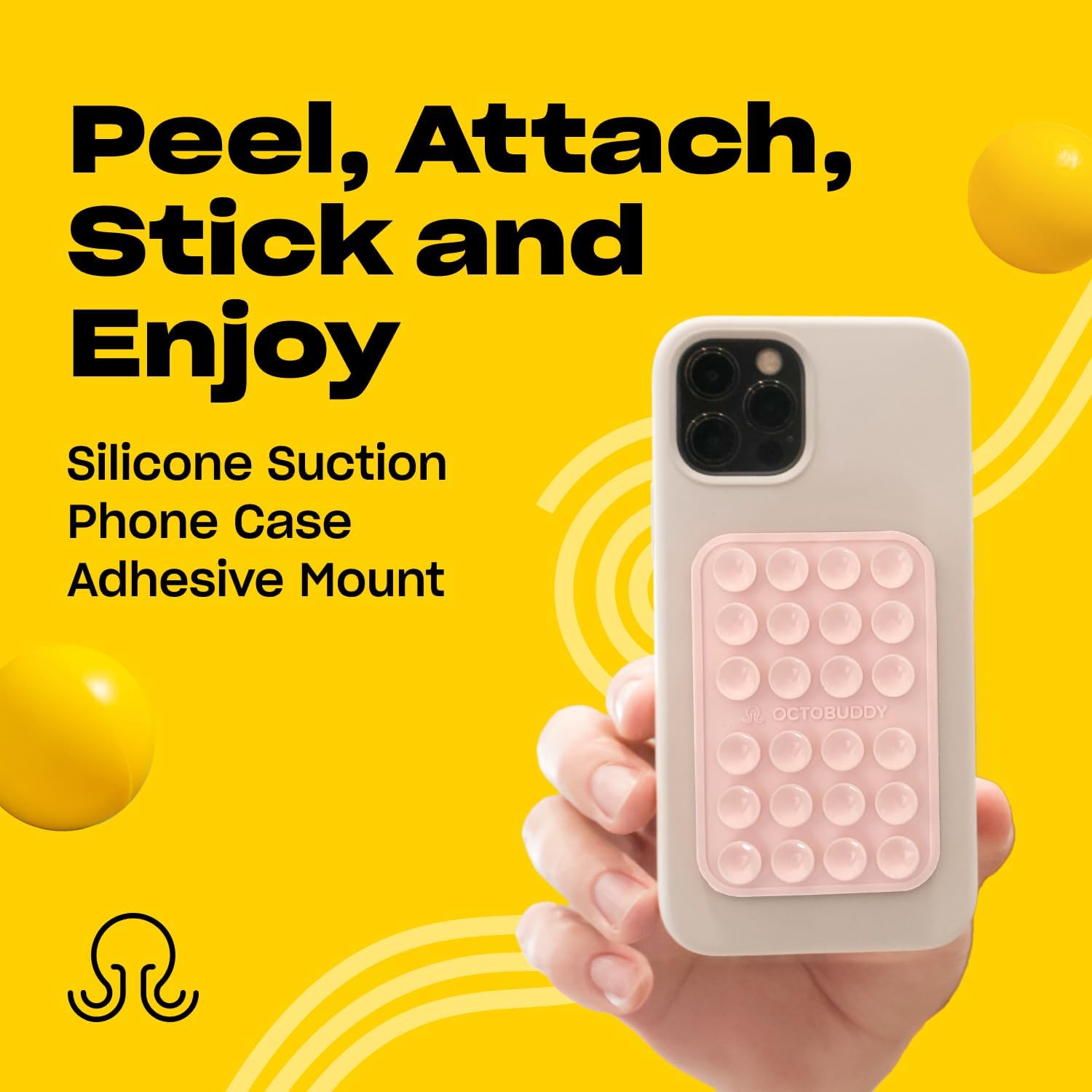 OCTOBUDDY || Silicone Suction Phone Case Adhesive Mount || (iPhone and Android Cellphone case Compatible, Hands-Free Mobile Accessory Holder for Selfies and Videos) Fidget Toy (Chalk Pink)Mobile AccessoriesThe OCTOBUDDY Silicone Suction Phone Case Adhesiv